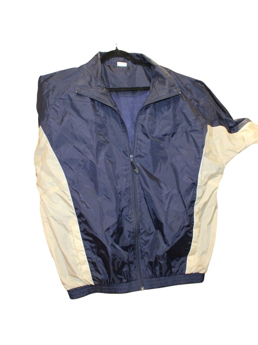 BCG Vintage Navy Tan Colorblock Track Jacket Full Zip Mesh Lined Windbreaker XL
